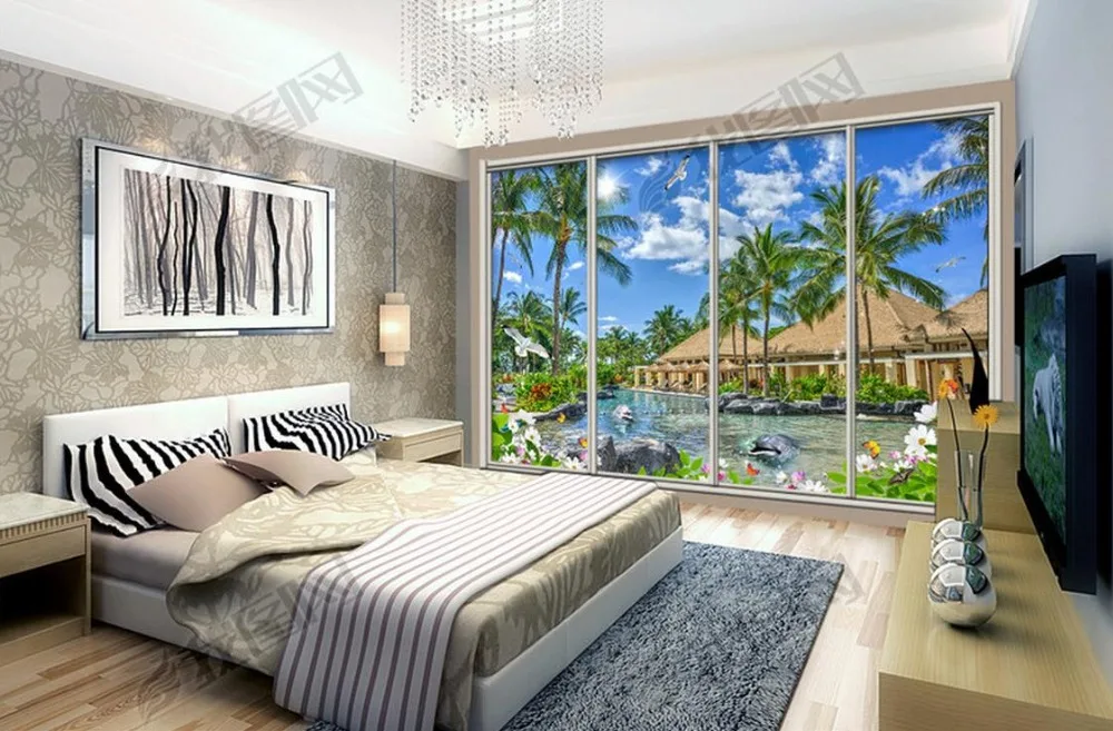 Современные 3d фото обои на заказ стереоскопический пляж Санья голубое море небо