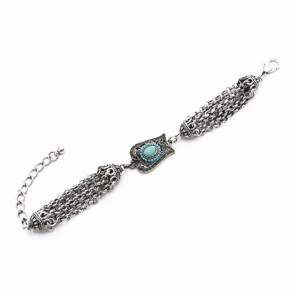 Bracelet Большая Длинная кисточка бабочка висячие серьги браслет нагрудник эффектное ожерелье Turquoises талию живота цепь тела индийские Афган ювелирные изделия - Окраска металла: Bracelet