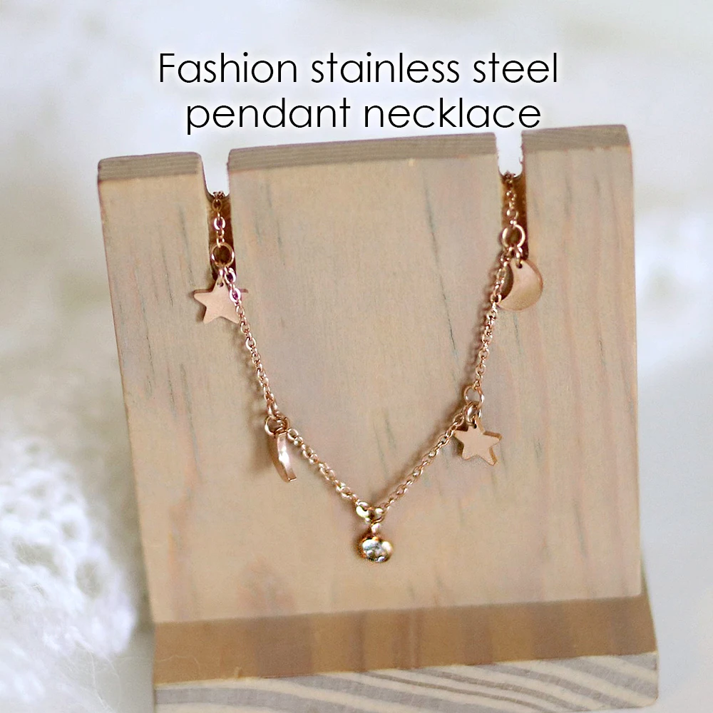 eManco Rose Gold Color Necklaces for Women Jewelry Stainless Steel Statement Necklace Trendy Fashion Jewelry Moon Star Pendants