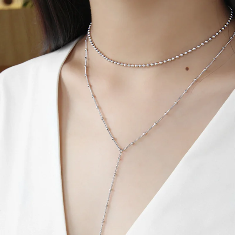 Серебро S925 пробы простые бусы цепочка длинная ювелирное изделие женские