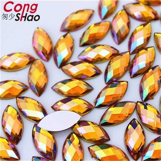 Cong Shao, 300 шт, 7*15 мм, AB, цветные, конский глаз, плоские с оборота, акриловые стразы, отделка камней и кристаллов, аксессуары для украшения CS54 - Цвет: Gold yellow AB