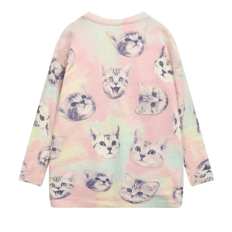 2018 Korean version of the fall and winter new Harajuku style sweater women's set cat head expression long sleeve ladies | Женская