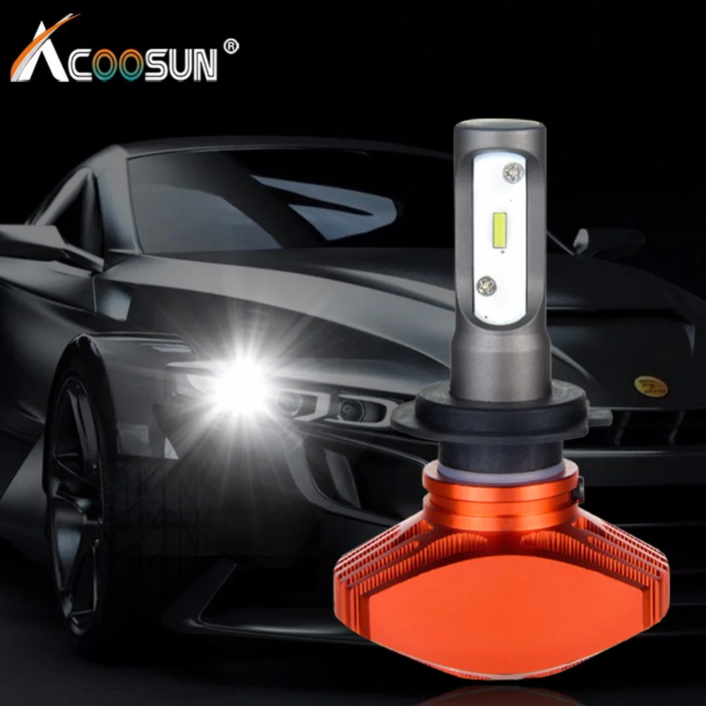 AcooSun H4 светодиодный автомобиль безвентиляторная лампочка H7 светодиодный Авто головного средства ухода за кожей Шеи светильник H1 H11 противотуманная фара 6500K DC12V 9006 светодиодный светодиоды с чипом CSP 80 Вт/заданная величина 9005 светодиодный авто светильник