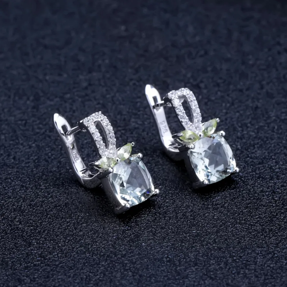 GEM'S BALLET 4.16Ct натуральный зеленый аметист, Серьги с драгоценными камнями, 925 пробы серебряные свадебные серьги-гвоздики для женщин, хорошее ювелирное изделие
