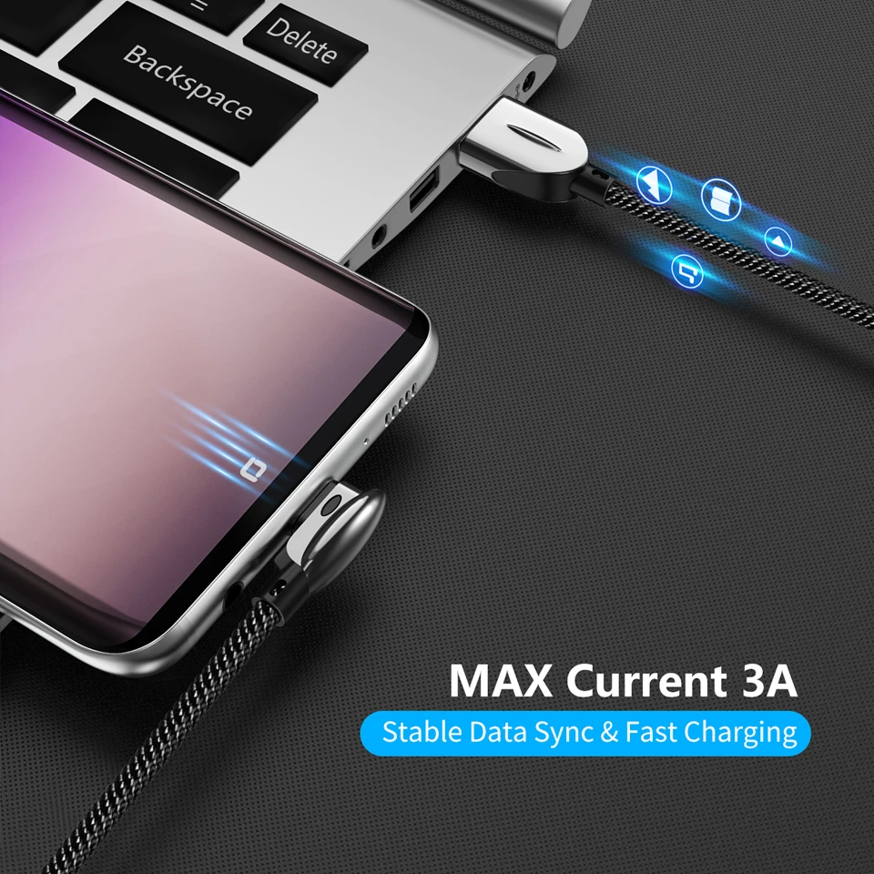Кабель ZRSE type-C для samsung a50 3A, быстрая зарядка, 90 градусов, локоть, синхронизация данных, USB кабель, huawei, Xiaomi Redmi, Oneplus, шнур зарядного устройства
