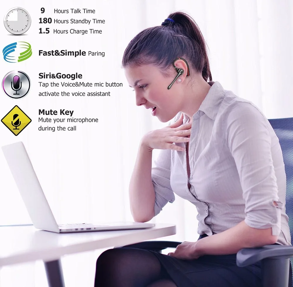 Беспроводная Bluetooth гарнитура стерео наушники HD микрофон шумоподавление Бизнес
