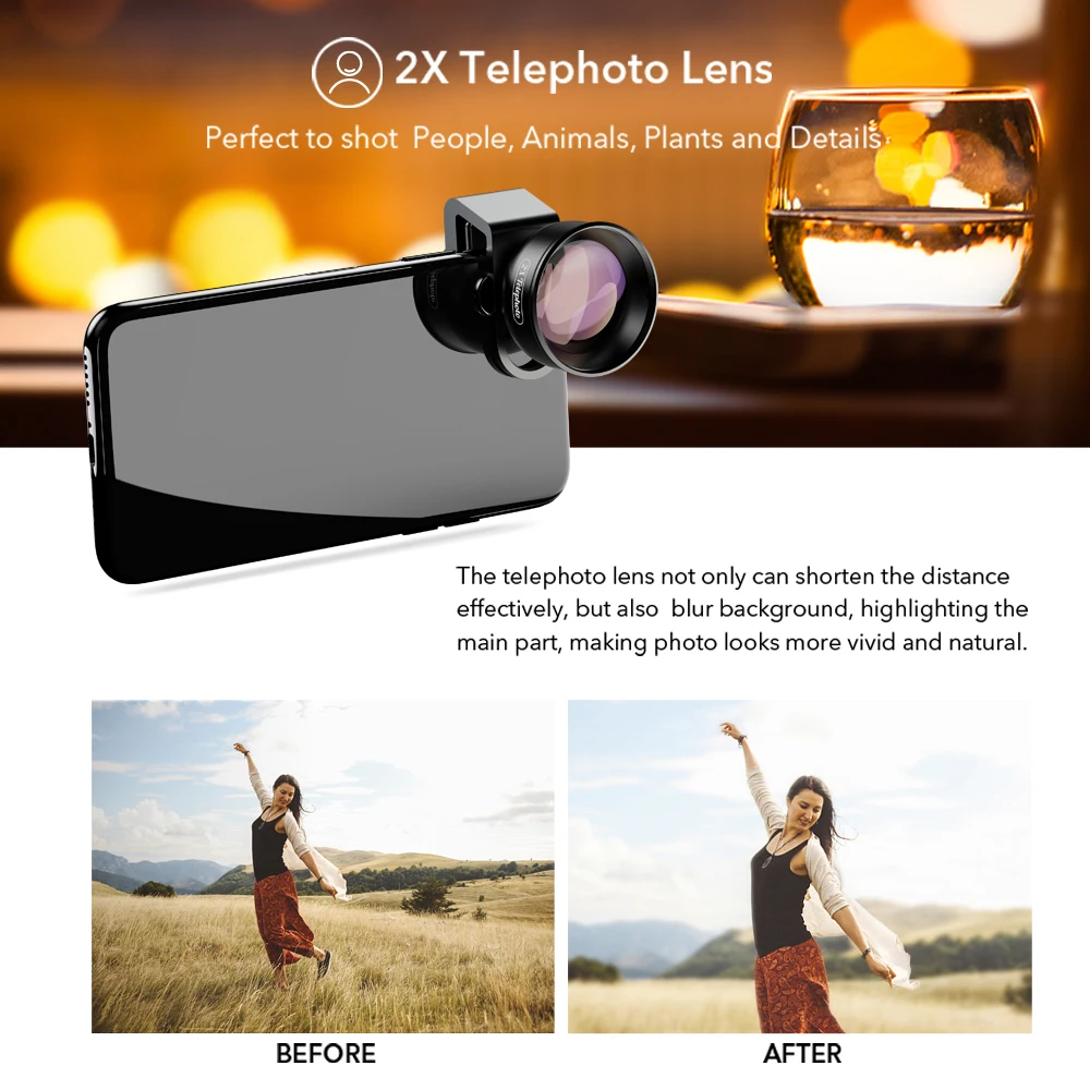 APEXEL HD 2X телефото зум телефон Камера объектив 4K телескопический объектив с круговым поляризационным фильтром Звездный фильтр для huawei samsung iPhone, подходит для всех смартфонов