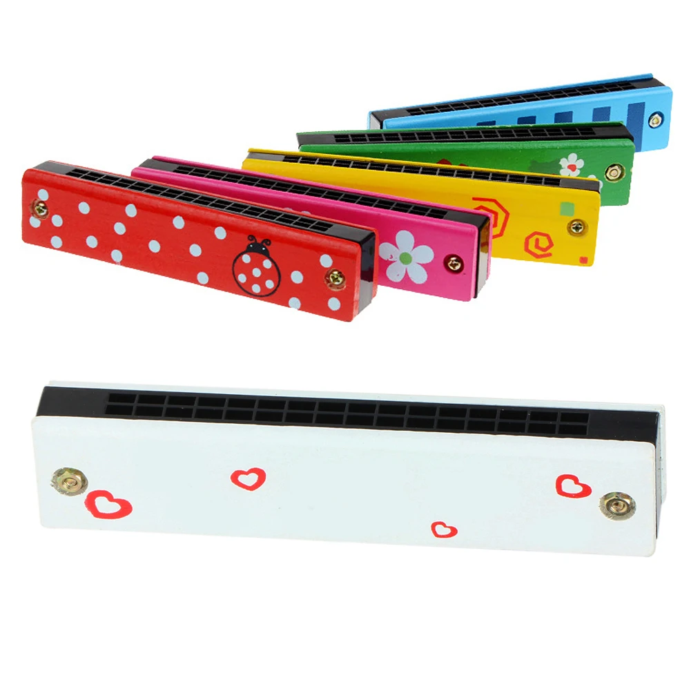 Детская деревянная пластиковая Губная гармошка Веселая двухрядная 16 отверстий