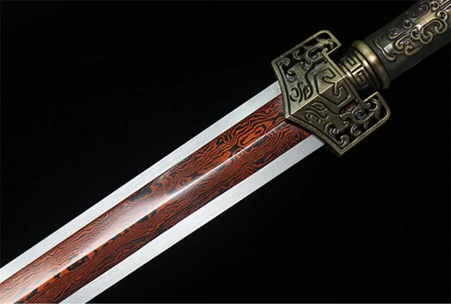 Высокое качество KungFu Han jian меч острый катана красный дамасский сложенный