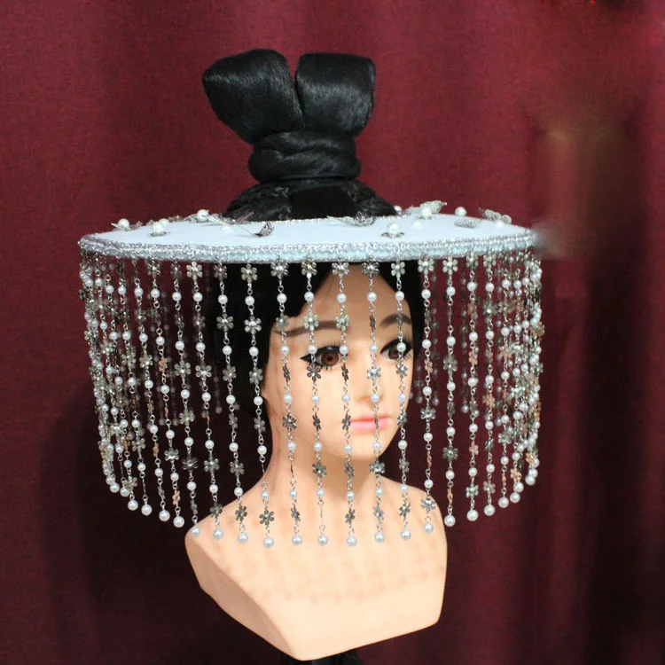 Женская шляпа-занавеска с бахромой и бусинами для леди-меча шляпа в стиле древней