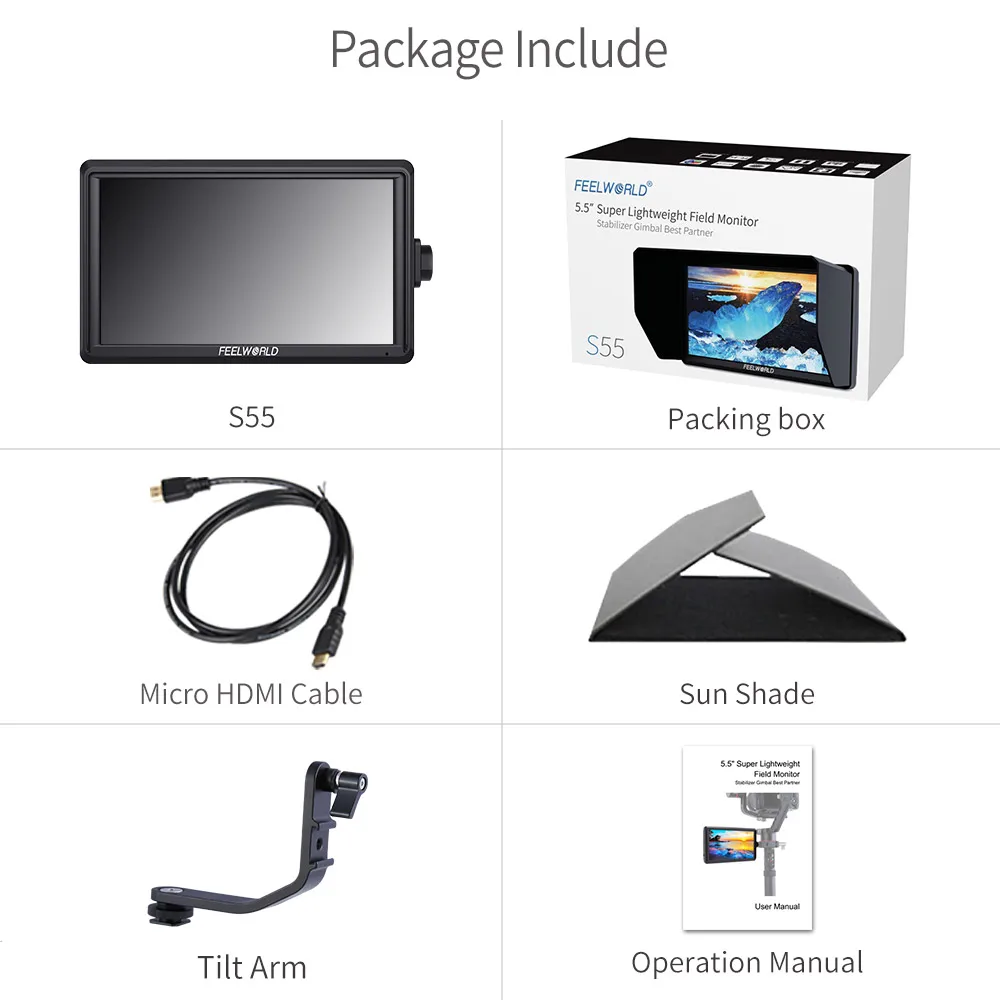 FEELWORLD S55 5 дюймов Камера DSLR полевой монитор с разрешением 4 K HDMI 1280x720 gimbal аксессуары