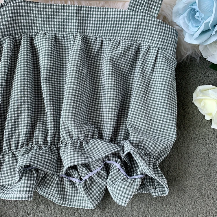 ALPHALMODA/ летний укороченный топ+ юбка трапециевидной формы, женский милый комплект из 2 предметов, куртка и юбка в клетку с высокой талией