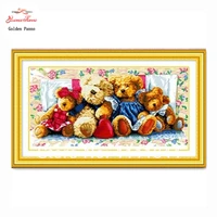 needleworkcross stitchsets for embroidery kits diy dmc family of bears picture patterns counted cross stitchingchristmas art