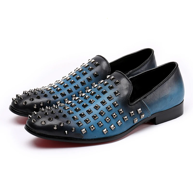 Размера плюс новый круглый носок без шнуровки с заклепками Мужские мокасины