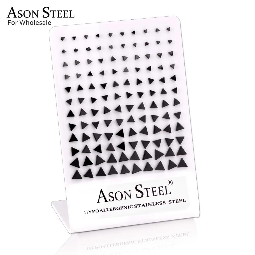 ASONSTEEL Wholesale Sports Jewelry Black Stainless Steel Earrings Triangle Stud Sizes 3mm To 8mm 60 Pairs/Lot | Украшения и