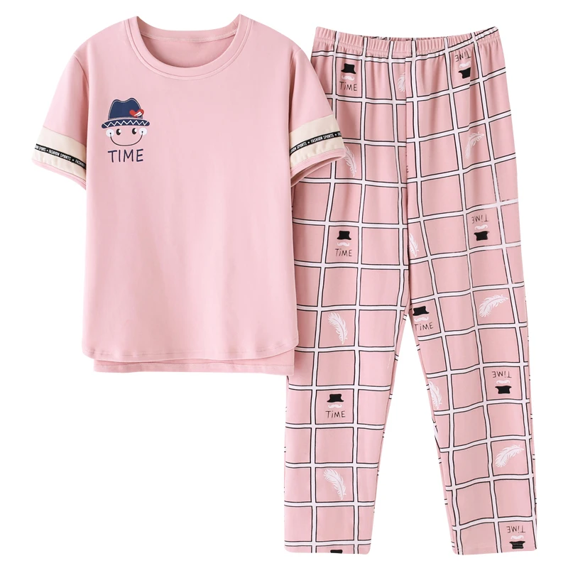 BZEL New Cotton Couple Pajamas Set Short Sleeve Sleepwear Men And Women Casual Home Wear Lover Latest Version Nightwear | Женская одежда