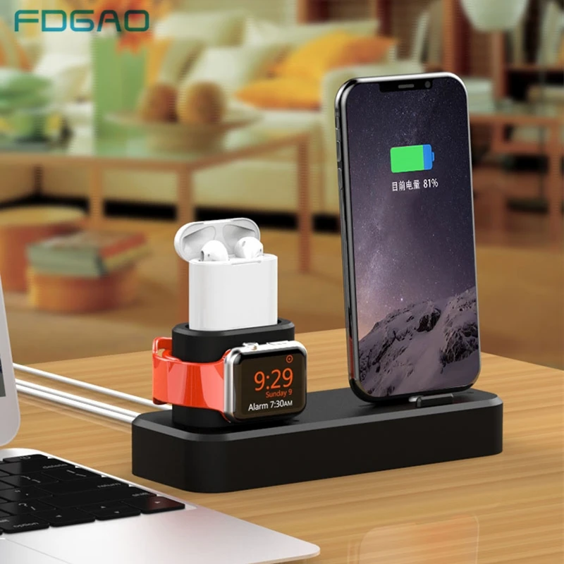 Fdgao 3 в 1 зарядный держатель для Apple Watch 5 4 3 2 1 док-станция зарядное устройство подставка для iPhone 11 XR XS Max X 8 7 6s 6 для Airpods