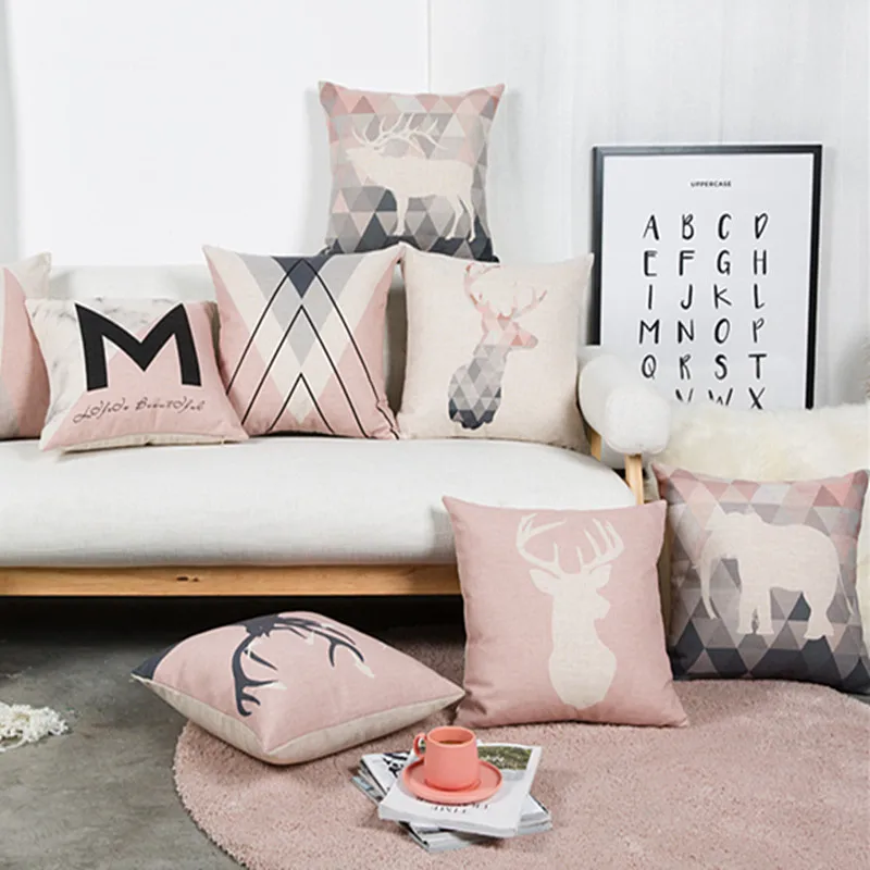 

Nordic Style Cushions Decorative Pillow Cover Elephant Grey Throw Pillows Case Pink Deer Geometric Cushions Cover for Sofa 45x45