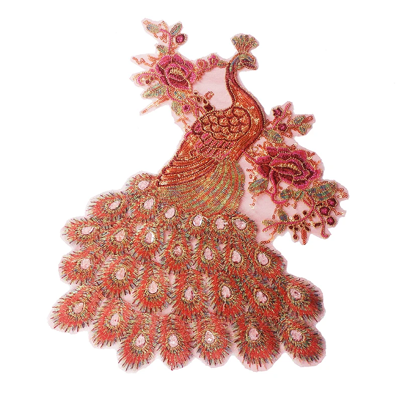 10 шт. расшитые бисером Стразы с блестками Кружевная аппликация павлином вышитые