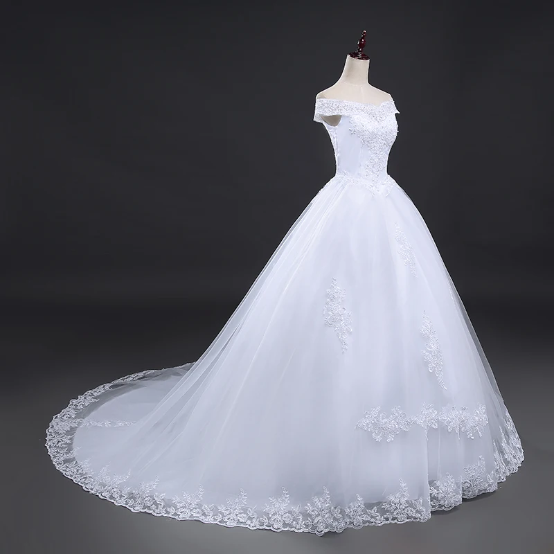 Fansmile Vestidos de Noivas Винтажные белые свадебные платья с длинным шлейфом размера плюс индивидуальные кружевные бальные Свадебные платья FSM-121T