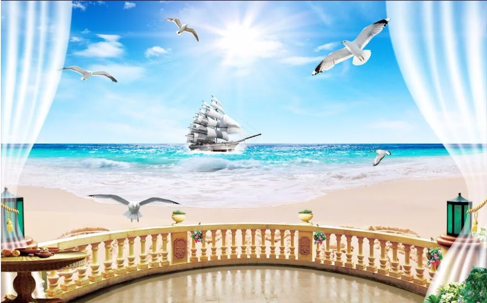 Настенные 3d обои на заказ рисунок стену балконе море парусное плавание декор для