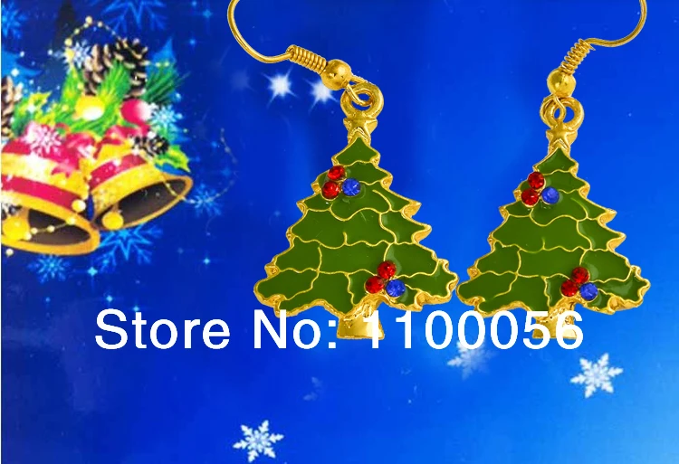 Минимальный заказ $10! Серьги-гвоздики в виде рождественской елки со стразами 6