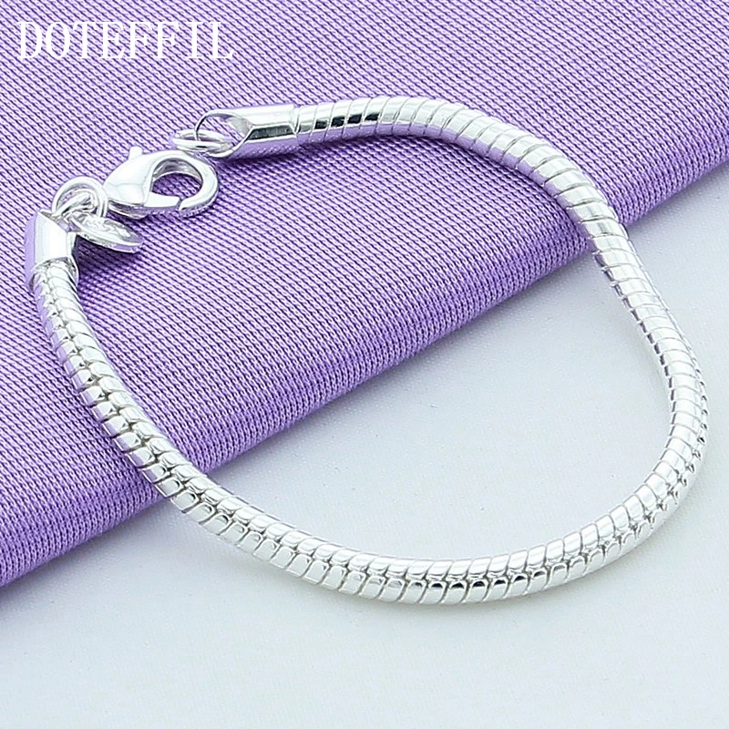 

DOTEFFIL 925 Sterling Silver 3mm 8 inches Snake Chain Bracelet For Woman Charm Wedding Engagement Fashion Party Jewelry