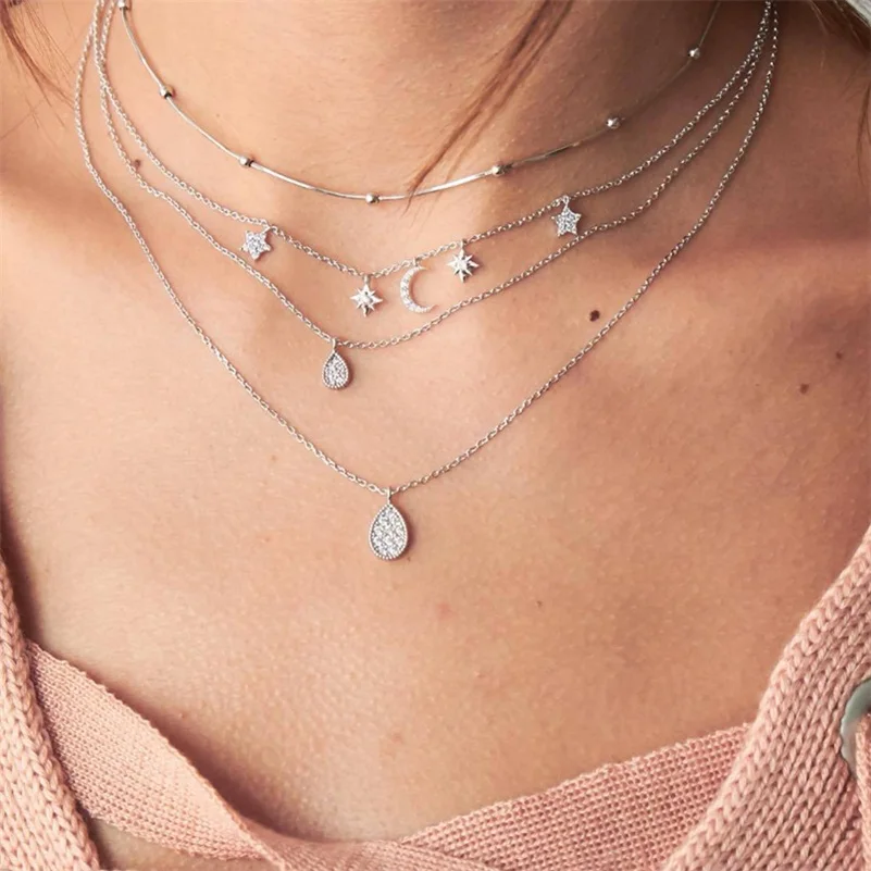 26 Стиль Женская Личность Крест карта волна любовь Звезды Луна драгоценный камень