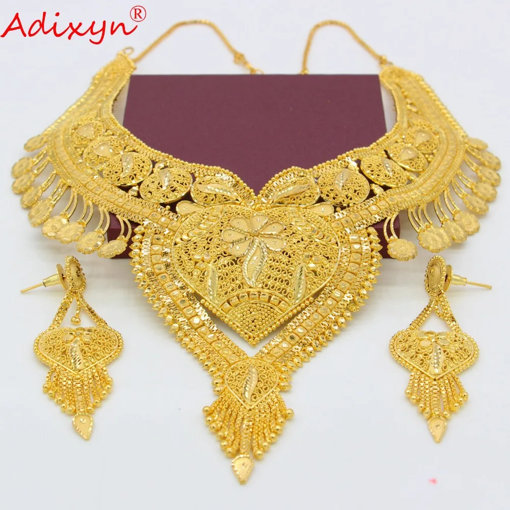 Adixyn кисточки Сердце ожерелье и серьги набор украшений для женщин золотой