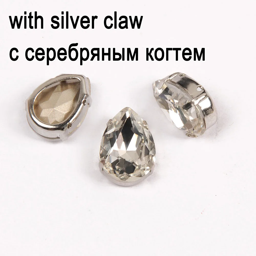 crystal with silver Прозрачный кристалл 4320 груша капля Стразы Золото Серебро основа пришить на камень с когтями установка Chatons Стекло Стразы Украшение платья - Цвет: crystal with silver