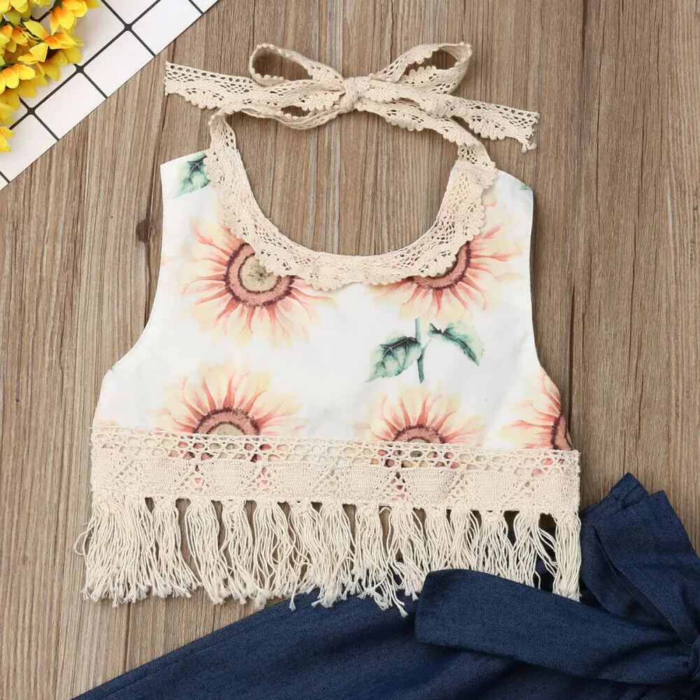 Одежда для маленьких девочек топы с принтом подсолнуха укороченные длинные