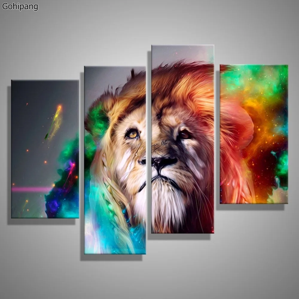 

Oil Painting Canvas Abstract Animal Lion King Wall Art Home Decor Modern Decorative Modular Wall Pictures For Living Room (4PCS)