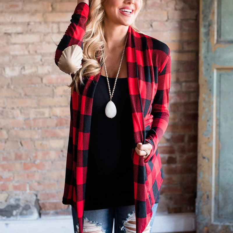 Женский плед кардиган 2019 осень Повседневный свободный женский свитер пальто