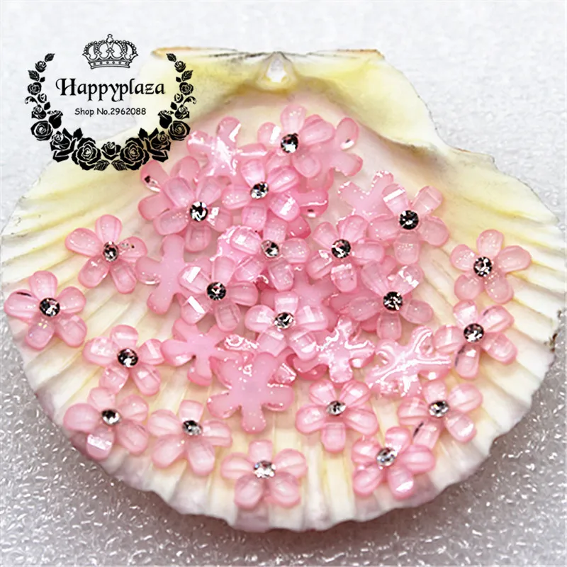 100pcs 10mm Glitter Rhinestone Resin Five-Petal Little Flowers Resin Flatback Cabochon DIY Jewelry/Phone Decoration