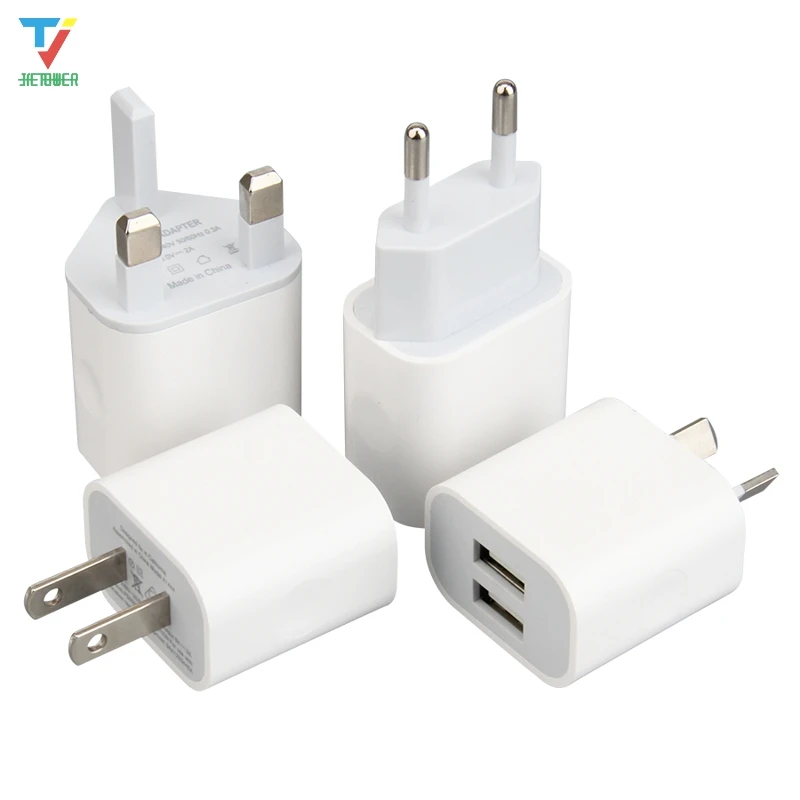 50 шт./лот 5 в 2 А 2USB-порта вилка для США/Великобритании/ЕС/Австралии дорожное