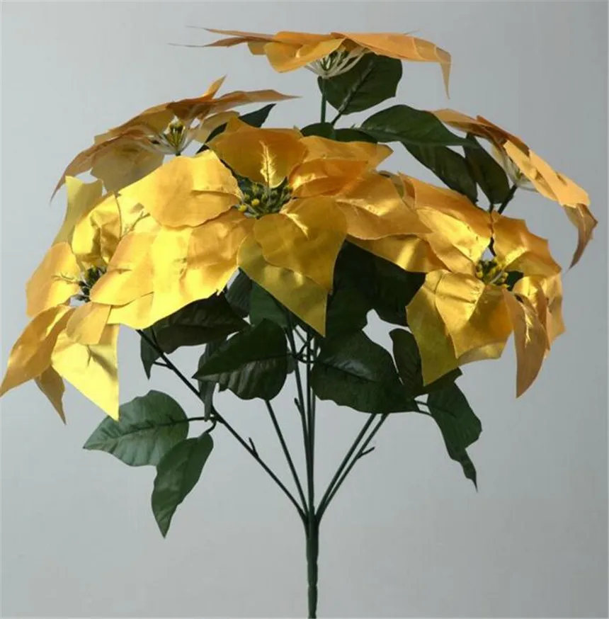 Искусственные пуансетические Рождественские цветы 48 см 7 головок