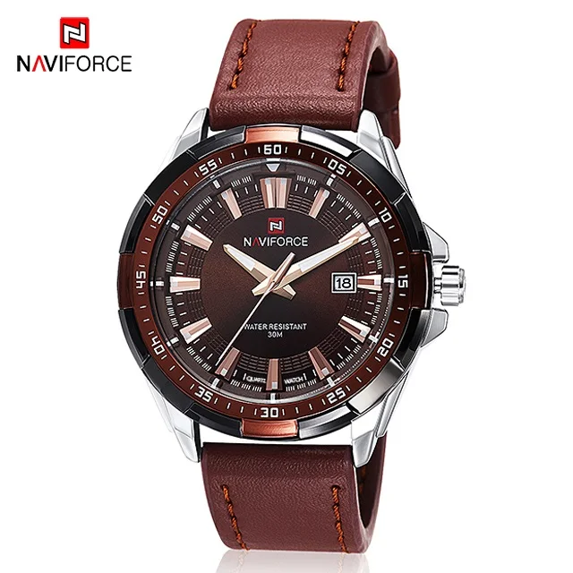 Brown Silver NAVIFORCE Mens Watches Luxury Brand Waterproof Fashion Watch Men Military Quartz Wristwatch Relogio Masculino Reloj Hombre - Цвет: Brown Silver