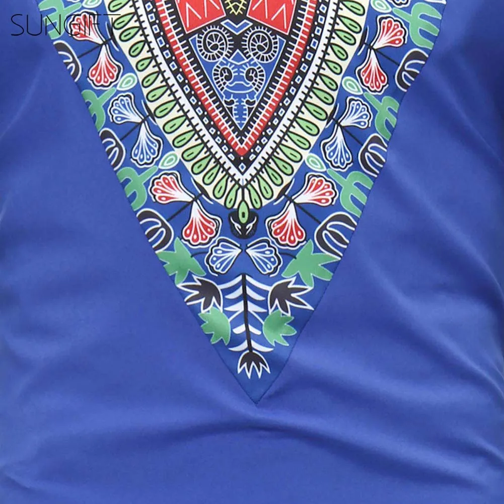 SUNGIFT Африканский Мужской Топ Дашики с коротким рукавом мужская футболка