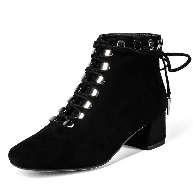 CONASCO/черные женские ботильоны из лакированной кожи с заклепками в стиле панк