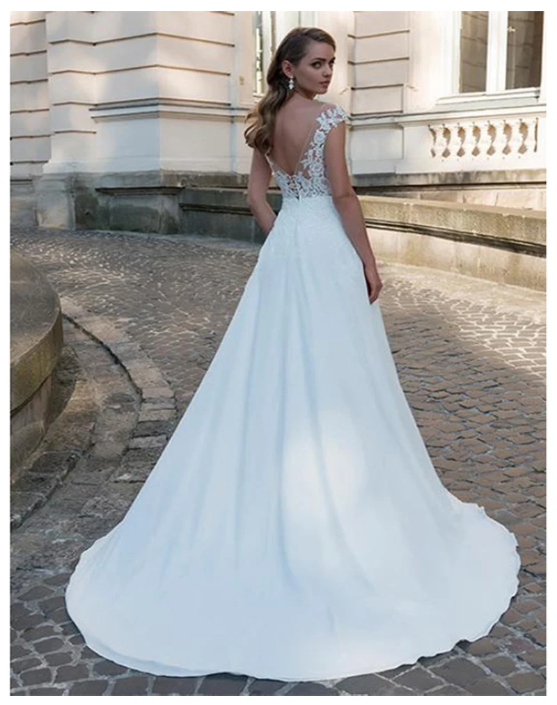 LORIE свадебное платье из шифона в стиле бохо пляжное без рукавов с кружевной