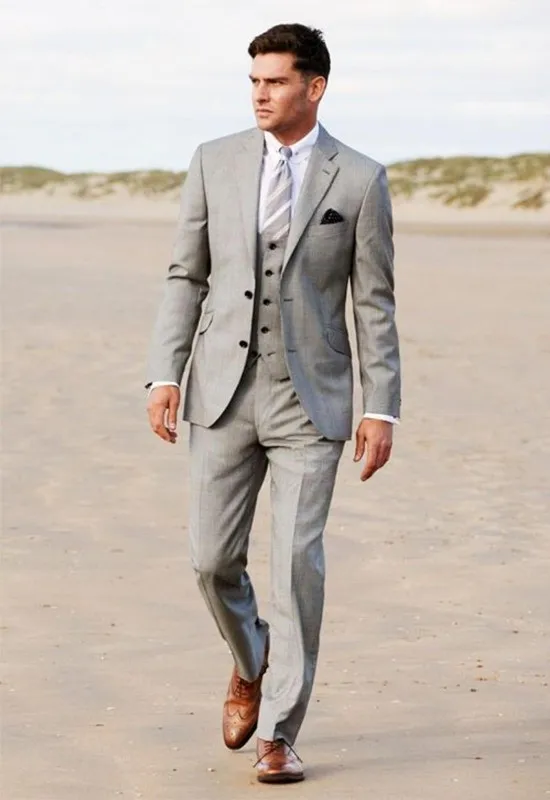 Business 2017 Grey Groom Tuxedos Slim Suit Formal Wedding Party Evening Men Suits Groomsman/Men Suits ( jacket+Pants+vest+tie)