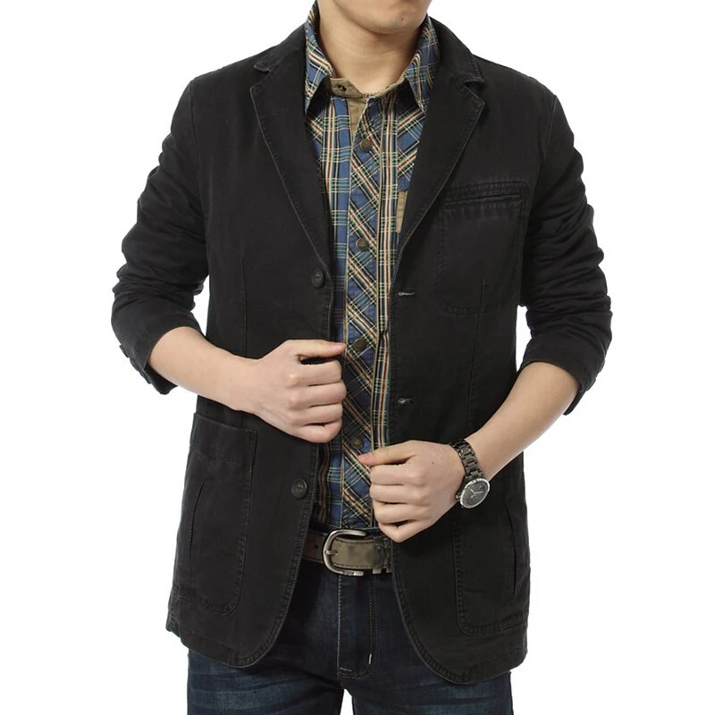 

Spring Autumn Blazer Men Casual Cotton Denim Jackets Slim Fit Luxury Suit Coat Army Military Blazer Casaco Masculino Outwear 5XL