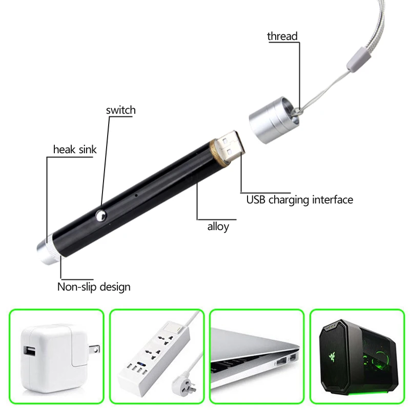 1 mode USB Rechargeable High Power Green/Red 2 Colors Laser Pointer Pen Visible Beam Teaching Presenter Light Hunting | Спорт и