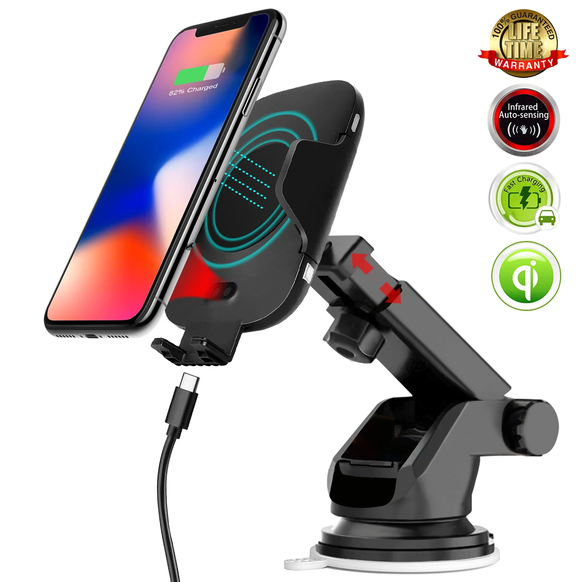 QI Беспроводное зарядное устройство автомобильное крепление для iPhone X XS Max 8 Plus