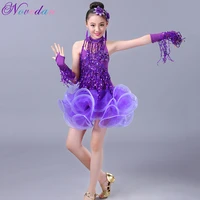 kids girls sequin fringe latin dance dress for girls children salsa for competition skirts costumes ballroom dancing dresses