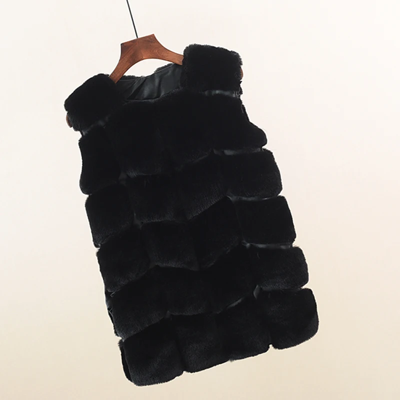 Black 2 Женское пальто из искусственного меха, Осень-зима, Модный повседневный теплый тонкий жилет из искусственного лисьего меха без рукавов, зимняя женская куртка, casaco feminino - Цвет: Black 2