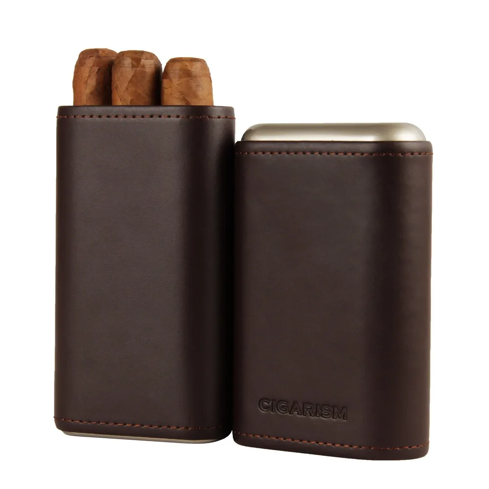 CIGARISM Coffee Real Leather Cedar Lined Cigar Travel Holder Case 3 Count | Дом и сад