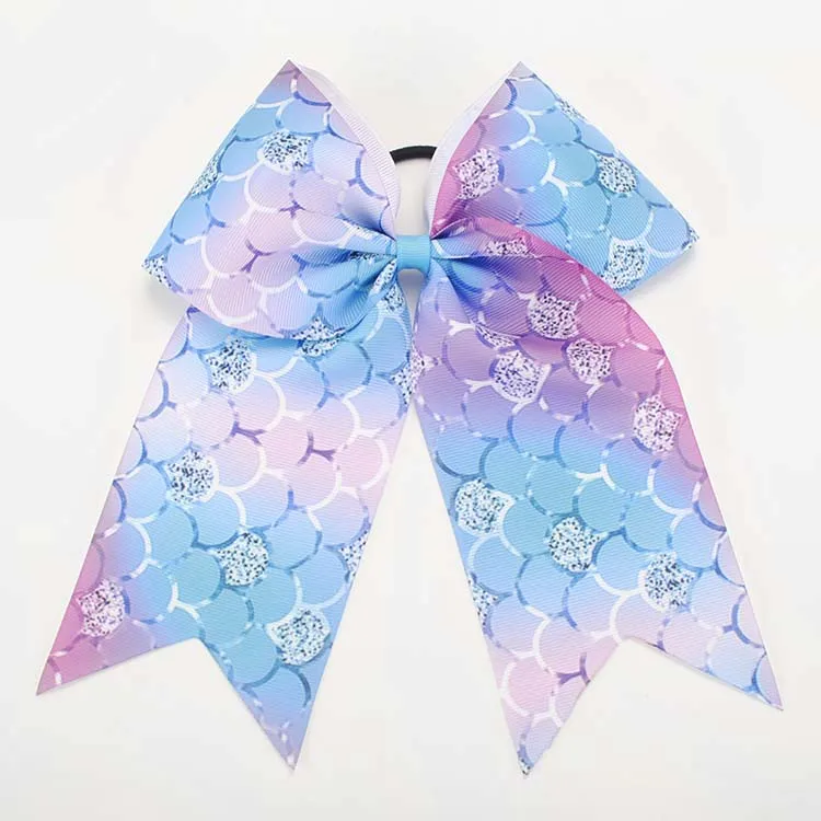 1pcs/lot 7 &quot colorful ribbon pattern With Elastic Band Handmade girl Headwear Cheer Bow Hair Bands | Дом и сад