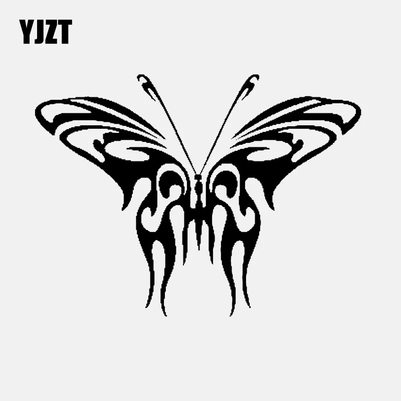 

YJZT 14CM*10.5CM Vinyl Car Sticker Individual Tribal Butterfly Decal Black/Silver C24-0156