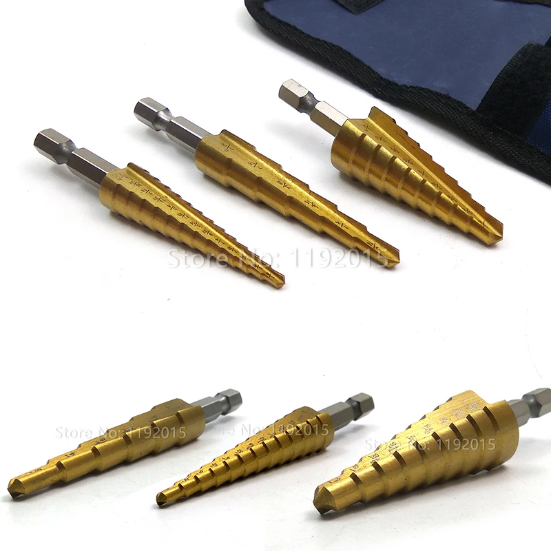 

1/4" Hex Shank Quick-change Larger HSS Titanium Coated Cone Straight Flute Step Drill Countersink Drill Bit Set Hole Power Tools